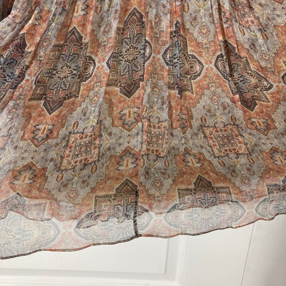 NWOT ZIMMERMANN Blouse 0/XS Silk Chiffon”Harlequin Heriz”V Balloon ColdShoulder - Picture 7 of 11